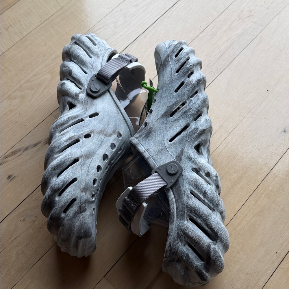 Crocs Echo Clog Marbled Grey‎ White Mens Size 13 Adjustable Turbo Strap NEW - Picture 4 of 16